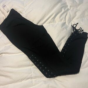 Black lace up leggings